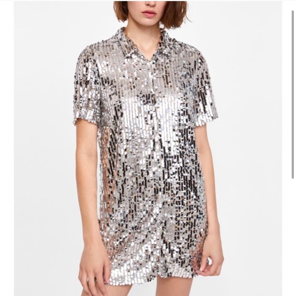 Sequin shirt dress zara top